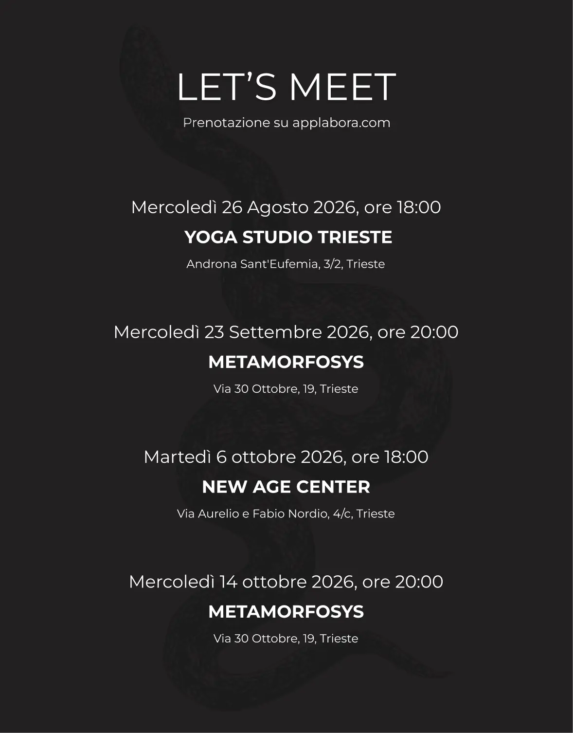 Manifesto — Let's meet: incontri di presentazione e date